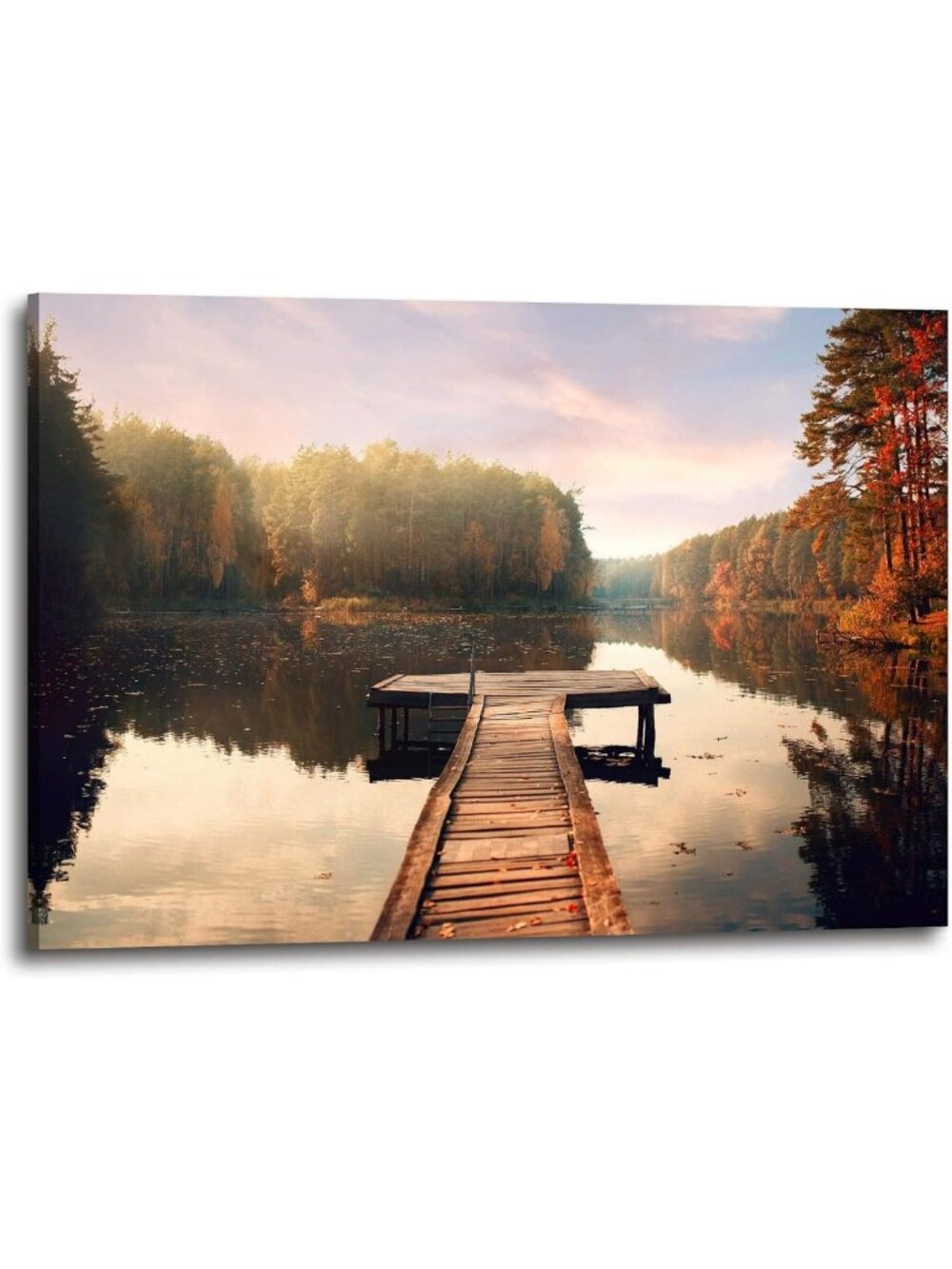 Nature-Inspired Canvas Wall Art, Serene Lake Dock Scene, 36x24 Inch Decor